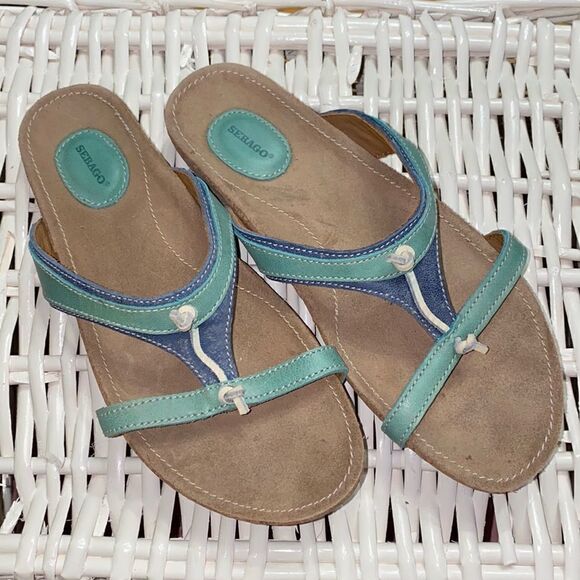 Sebago Somersworth slide sandal teal/blue leather size 7 - Picture 1 of 5